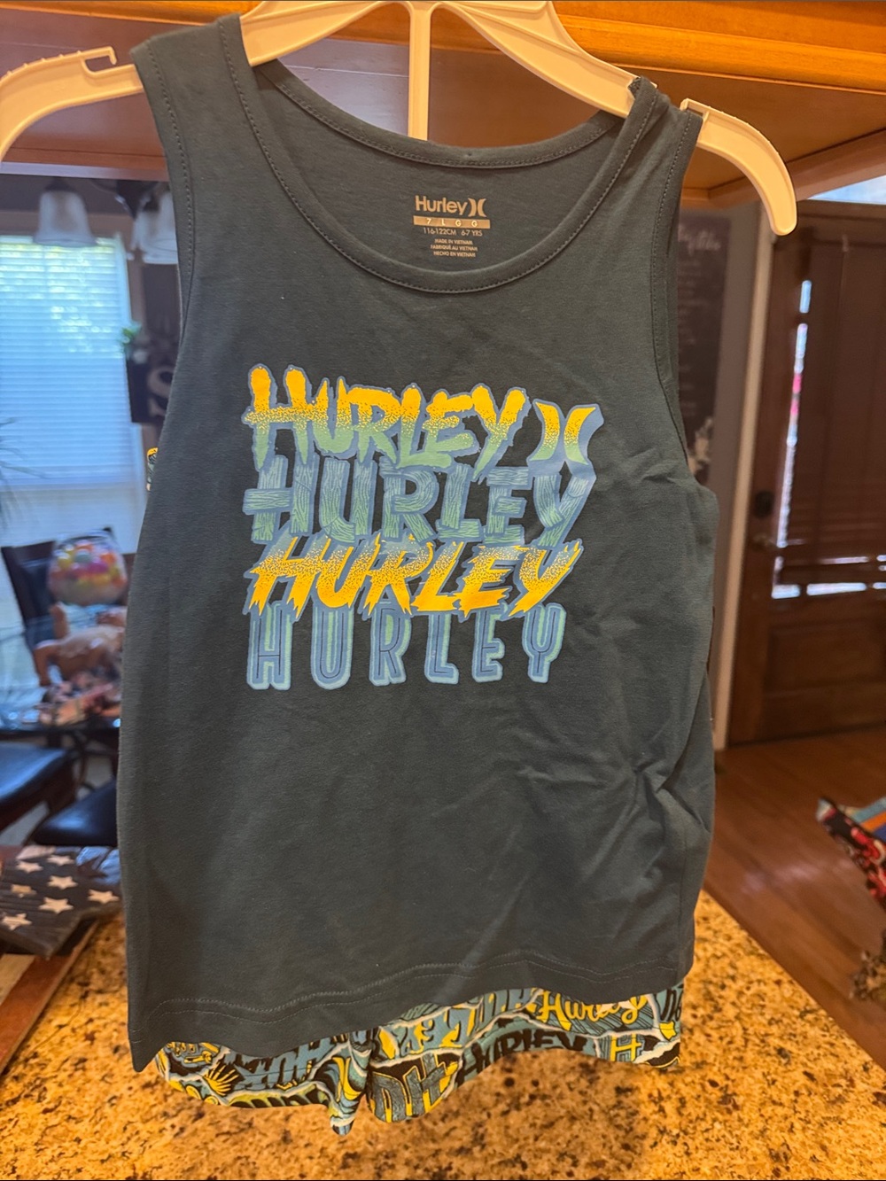 Hurley Navy Tank Top with Yellow & Light Blue Logo